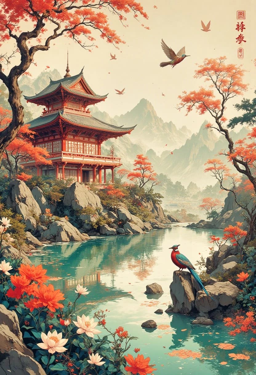 Tranquil Pagoda Reflections - original