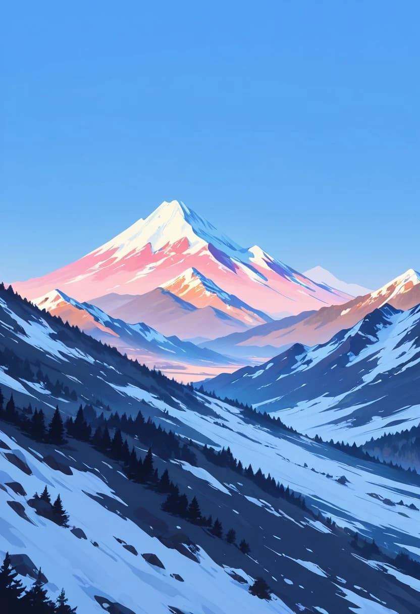 Alpenglow Over Snowy Peaks - original