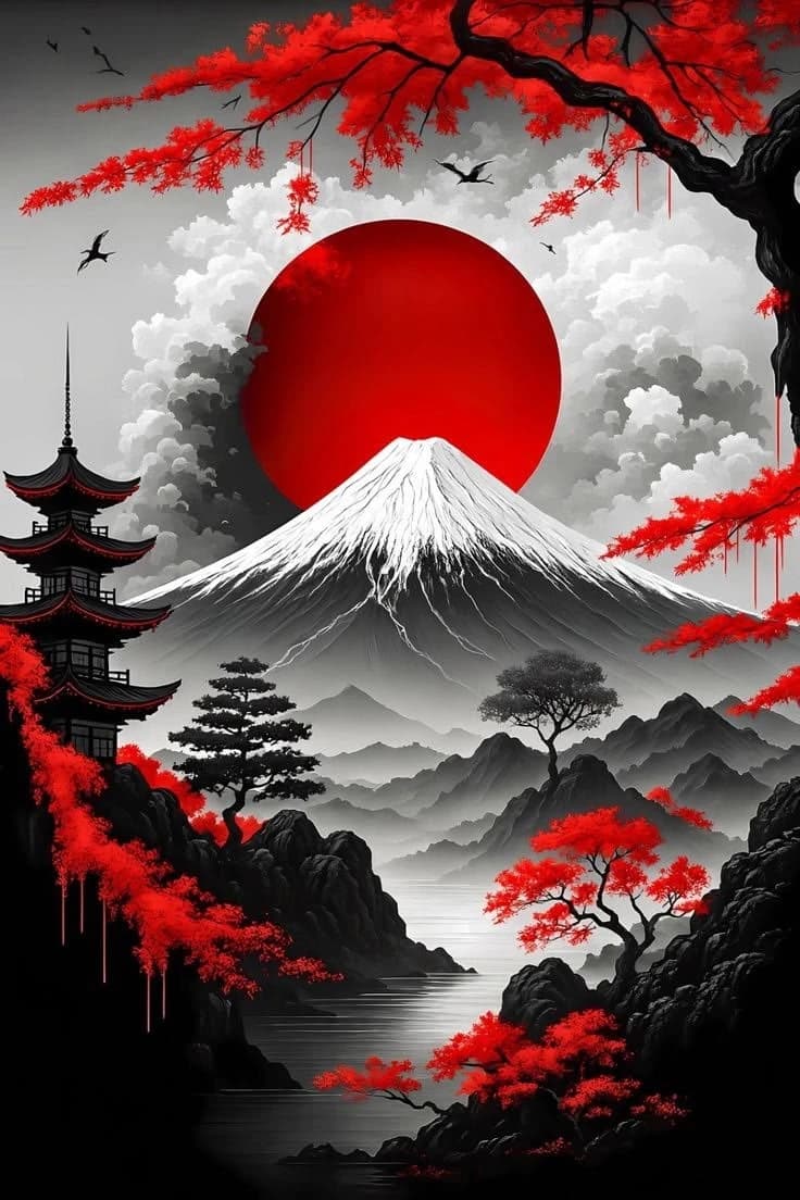 Crimson Sun Over Fuji - original