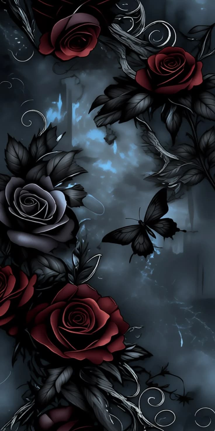 Gothic Rose and Butterfly - original